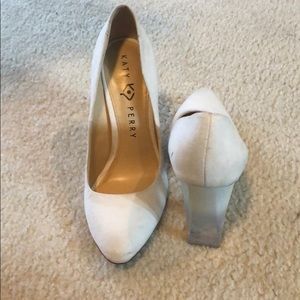White Suede Katy Perry Pumps